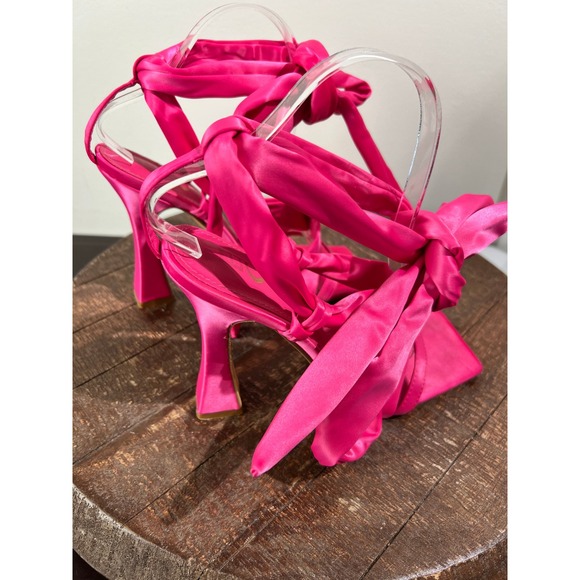 Ego Hot Pink Satin Square Toe Wrap Around Heels Women's Size 6 UK = US 8 - Picture 12 of 13